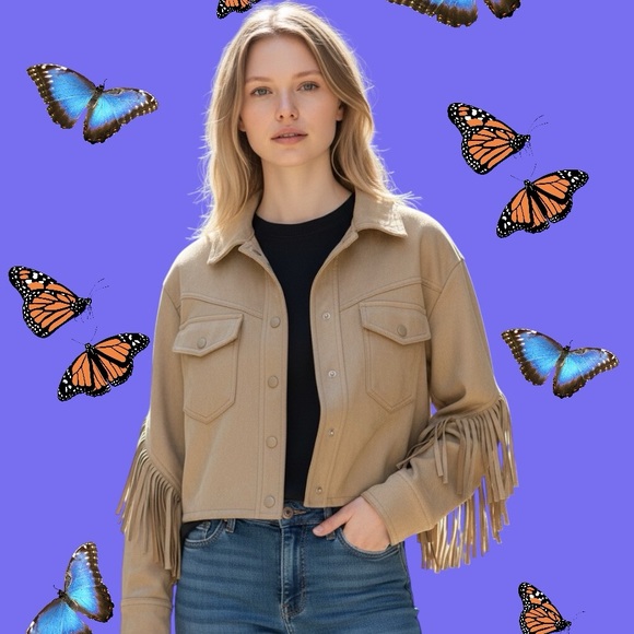 Vintage Forever 21 Tan Fringe Utility Jacket new without tags - Picture 3 of 9